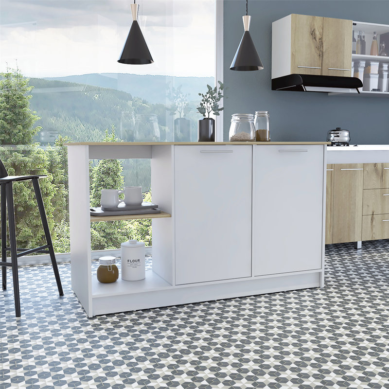Versatile Kitchen Island with Abundant Storage and Practical Countertop, Brown/White