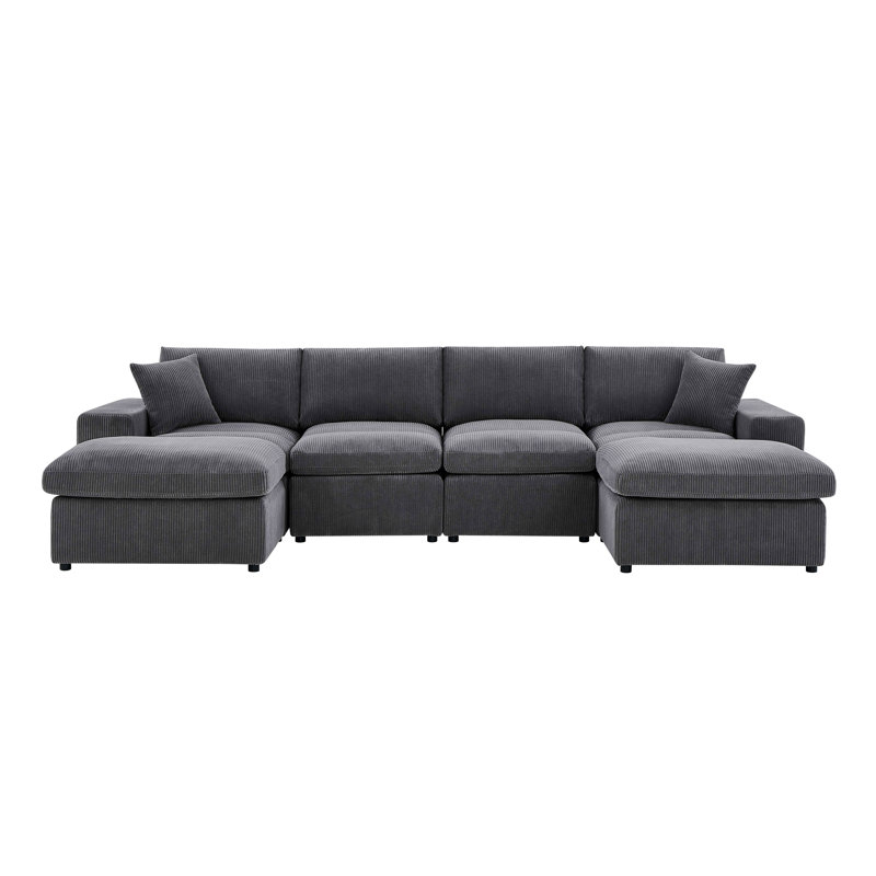 Corduroy Upholstered Symmetrical Modular Sectional, Gray Corduroy