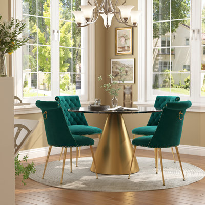 Magallanes 4-Person Round Marble Table Velvet Chairs Dining Set