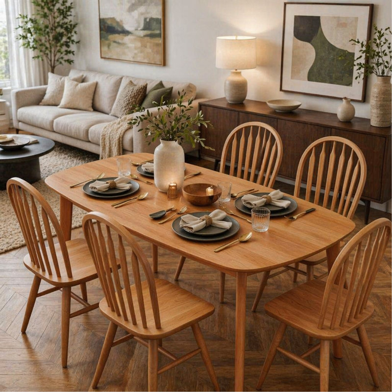 Rectangular Kitchen Table,Wood Dining Table With Large Tabletop