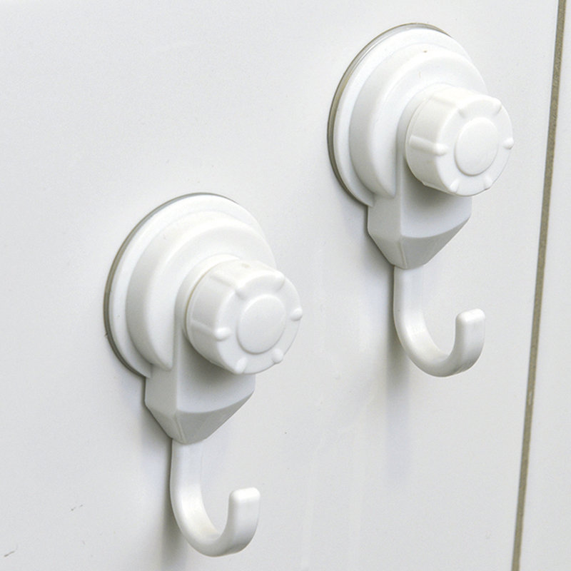 White Plastic and Metal Suction Cup Wall Hooks Set of 2