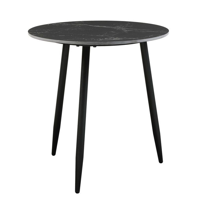 Table d'appoint 3 de style moderne avec structure en métal noir et pieds d'aspect contemporain en pierre frittée