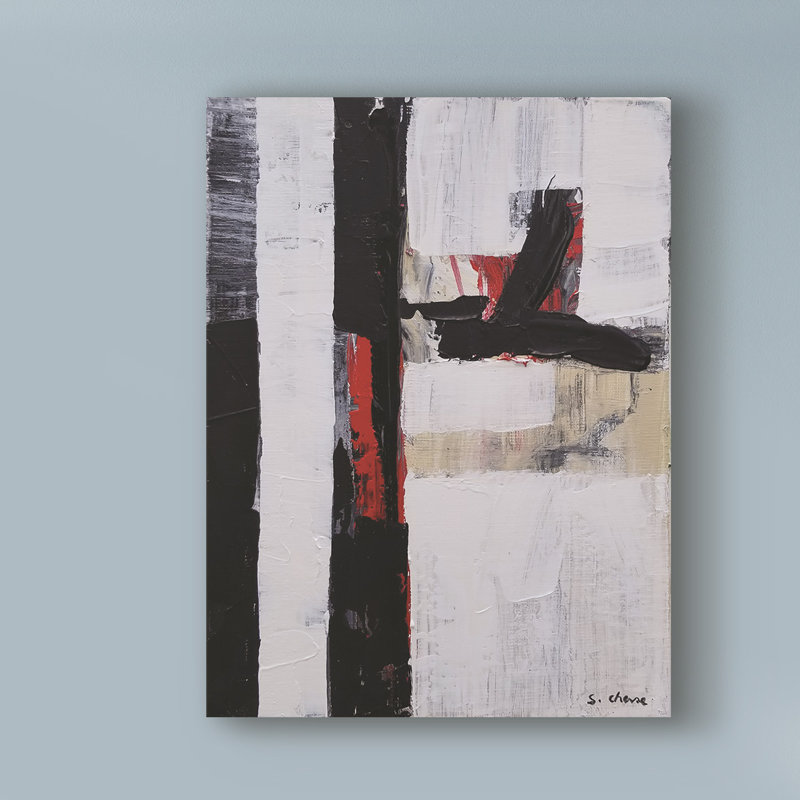 «Black and White Abstract 180702», reproduction de peinture acrylique sur toile tendue, H 24 po x l 18 po x P 2 po