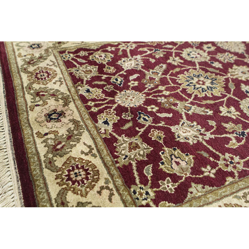 Tapis beige et rouge noué à la main de haute qualité