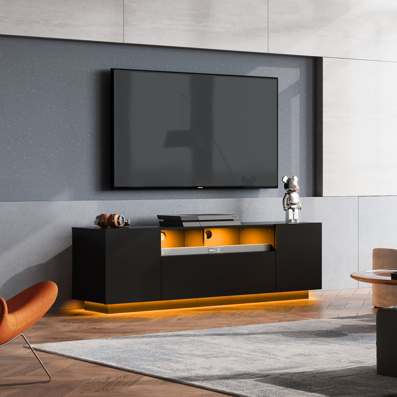 Meuble télé avec grande armoire de rangement, centre de divertissement moderne pour téléviseurs de 55/60/65/70/75 pouces, console de télévision robuste pour le salon, la chambre à coucher et la salle de jeux