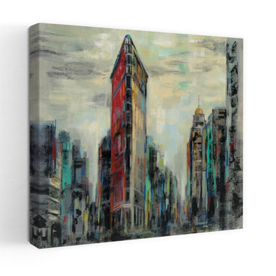 Contemporain Manhattan Flatiron Building avec art abstrait beige