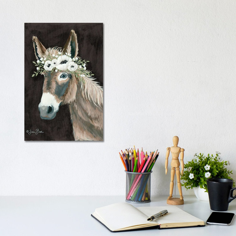 Donkey by Sara Baker - Painting on Canvas, Wrapped Canvas, 20.32 cm H x 30.48 cm W