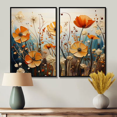 Orange Seasonal Flowers Seasonal Collage II - Traditional Wall Art