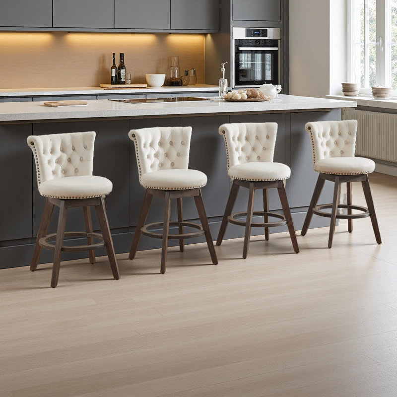 Beige 26" Counter Height Bar Stools Set Of 4 - 360° Swivel