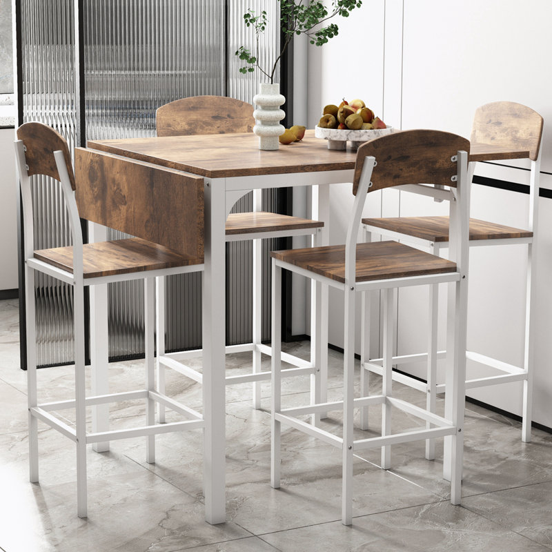 4 - Person Four Leg Dining Set, Rustic Brown, White, White/Brown