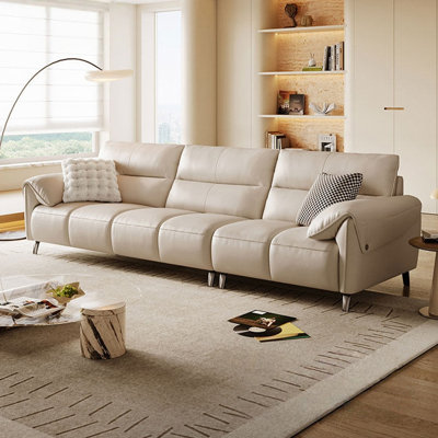 White Genuine Leather Modular Sofa cushion Fourseat