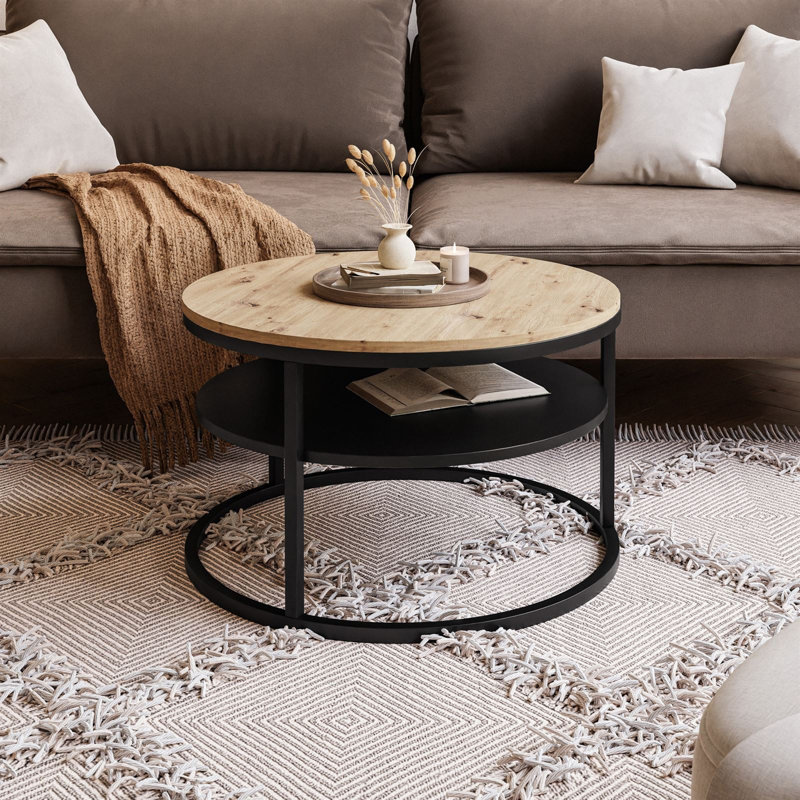 Guarascio Coffee Table with Storage, Black,  42" H x 60" L x 60" W, Artisan oak