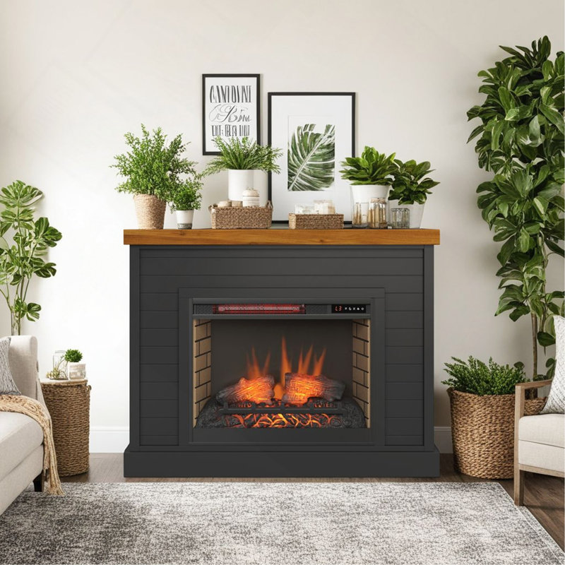 Foyer 48 "avec manteau de cheminée, finition noire et whisky