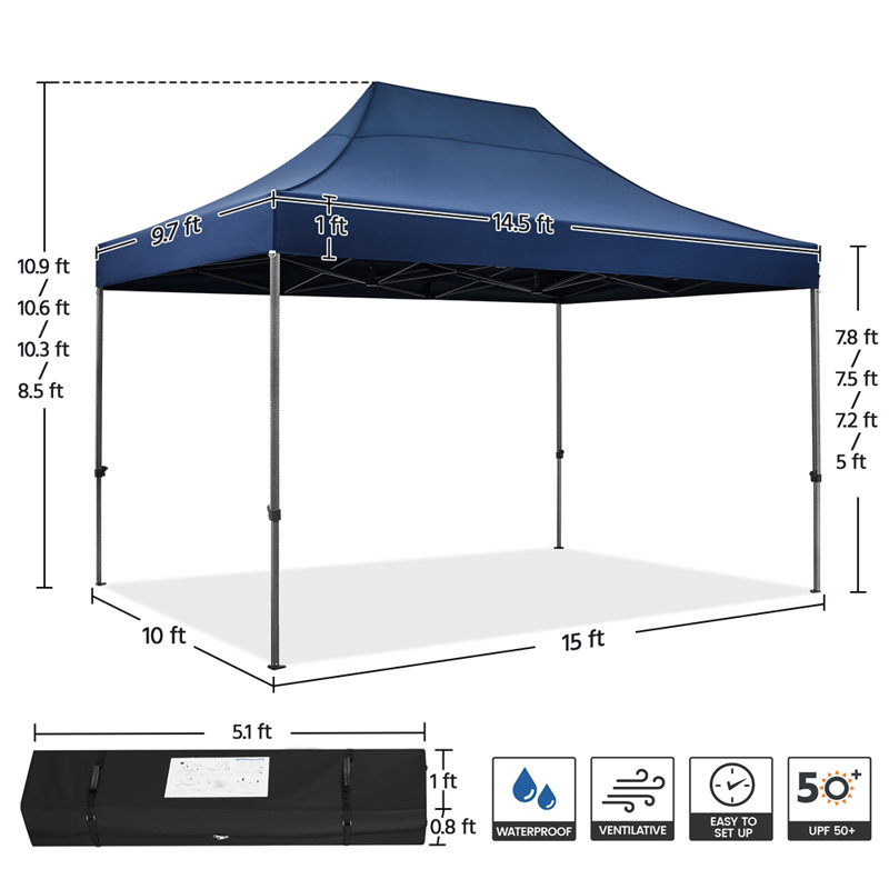 15 x 10 FT Steel Pop-Up Canopy, Navy Blue