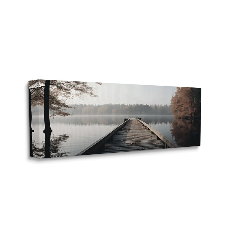 Woodland Lake Dock by Ray Powers Single Picture Frame Print on Canvas, Black Single Picture Framed, 10" H x 24" W x 1.5" D