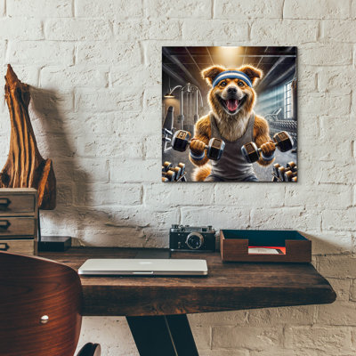  'Gym Dog' by Rey Klimt Acrylic Glass Wall Art, 12" x 12"