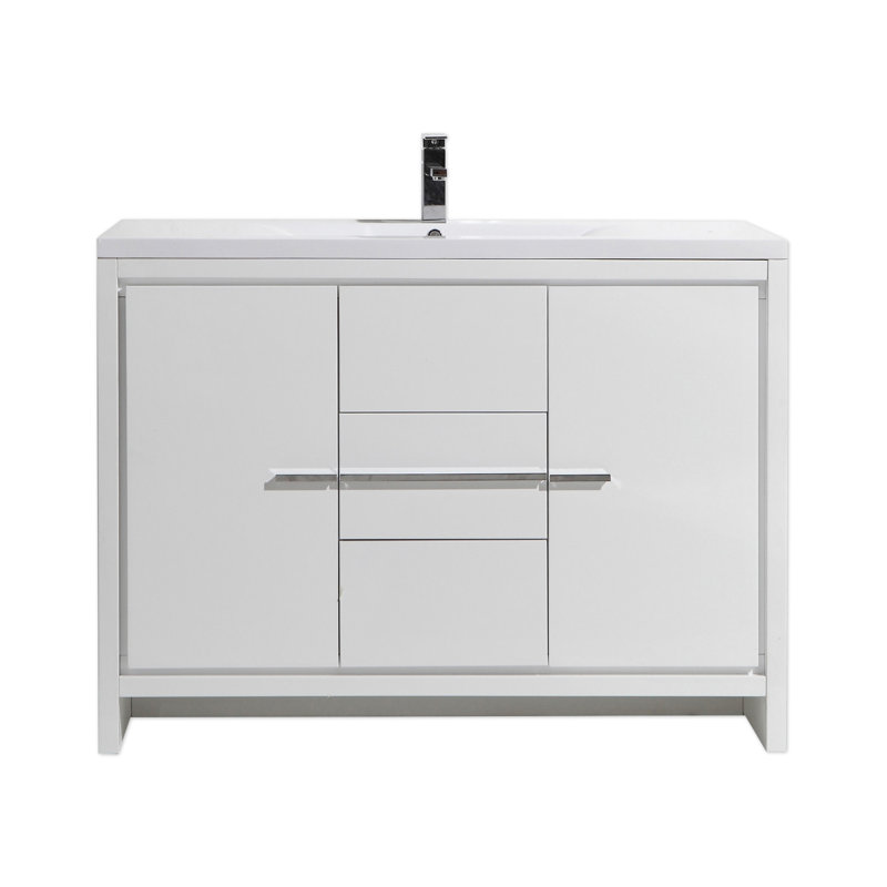 Korrina 47.20'' Single Bathroom Vanity with Plastic Top, High Gloss White