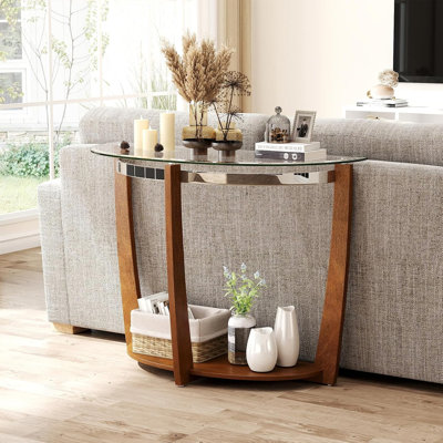 2-Tier Half Moon Entryway Glass Console Table