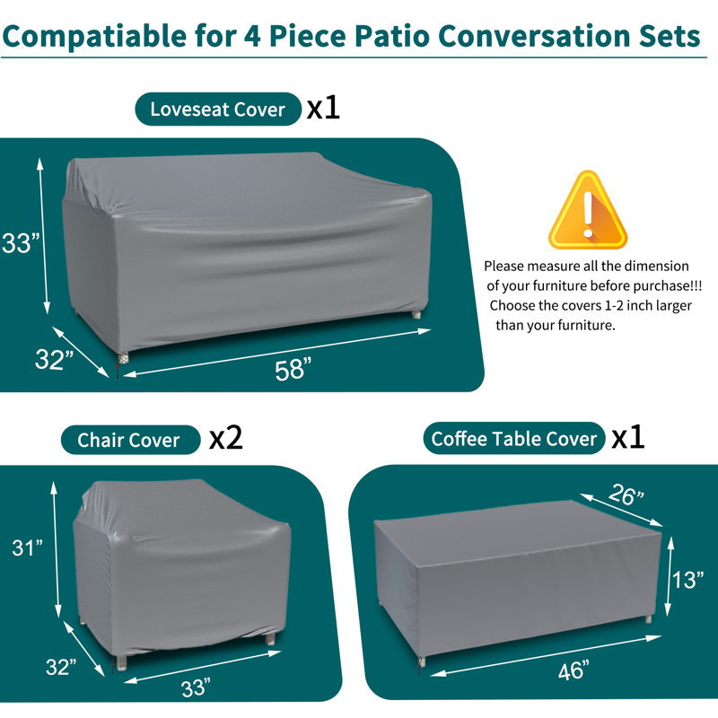 Housse pour ensemble de conversation pour patio extérieur, gris