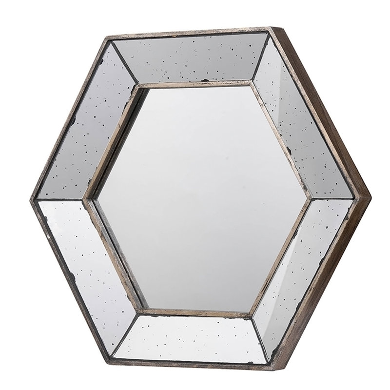 Miroir mural hexagonal 21 "x 18" avec finition argentée traditionnelle, miroir décoratif pour le salon, l'entrée, la chambre à coucher