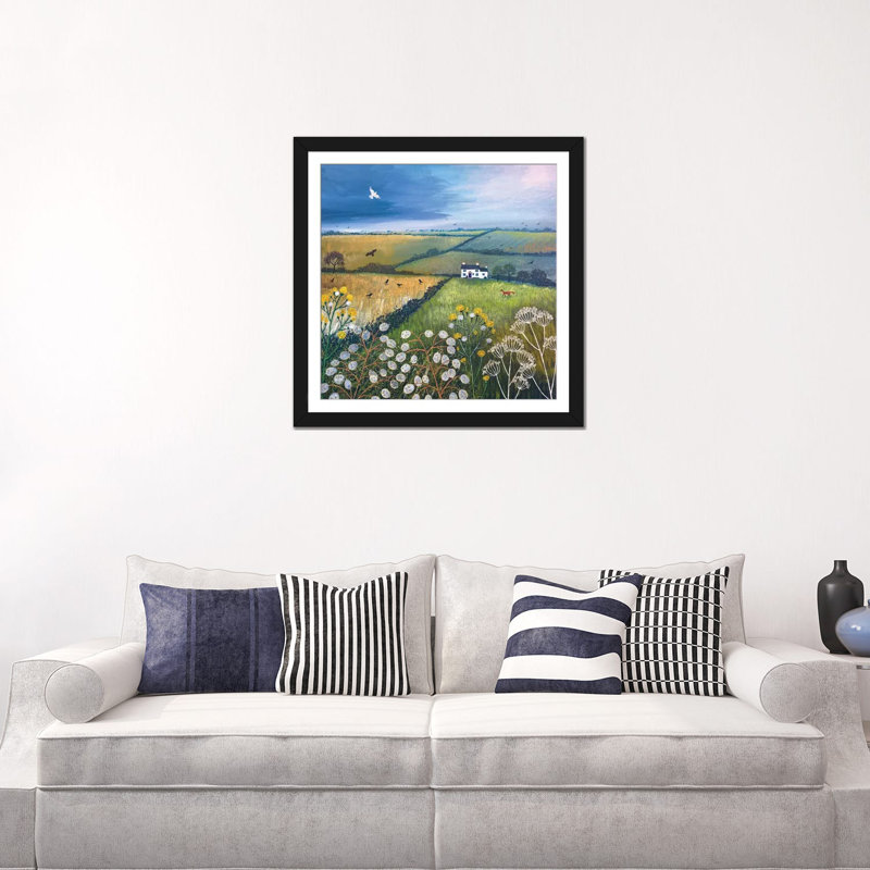 « septembre fields », impression sur toile, H 3 po x l 24 po x P 24 po, Papier d'art encadré noir, Blanc