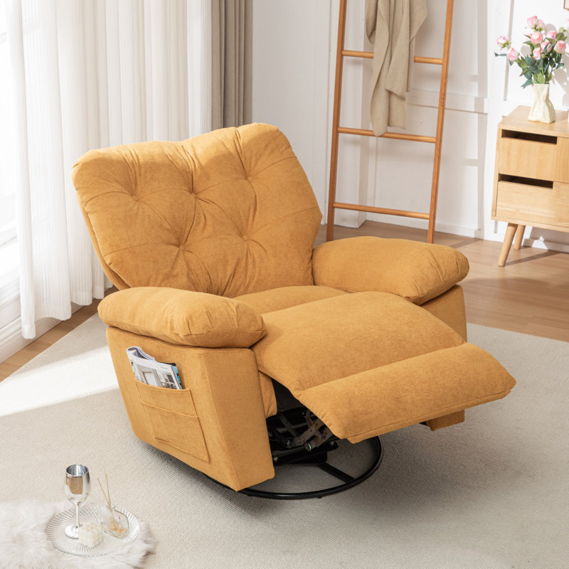Fauteuil inclinable relaxant, molleton artificiel doux, rembourré, oscillant, poche latérale, Jaune