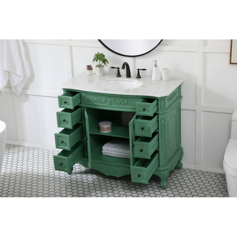 Ensemble de meuble-lavabo simple 42 po Lunette, Menthe rétro, Blanc Ivoire