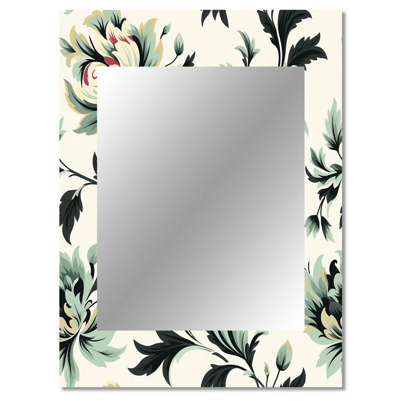 Green Sleek Damask Harmony - damask  Unique Mirror, Boho Large Wall Mirror, Printed Metal Art, 40" x 30"