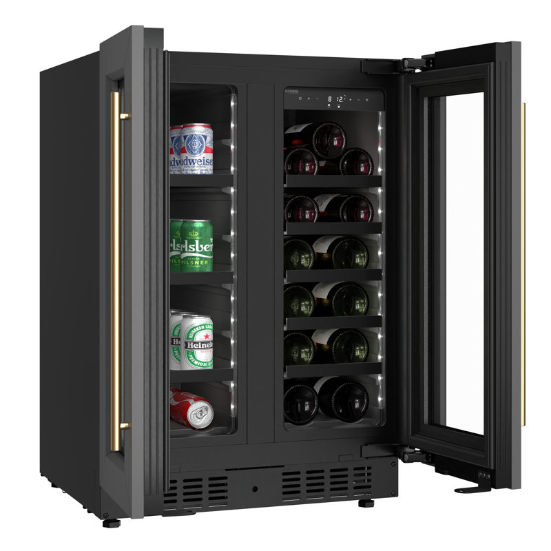 KoolMore Reserve 24 in. French Door Dual Zone Panel Ready Under-Counter Cooler with Shelves, Black