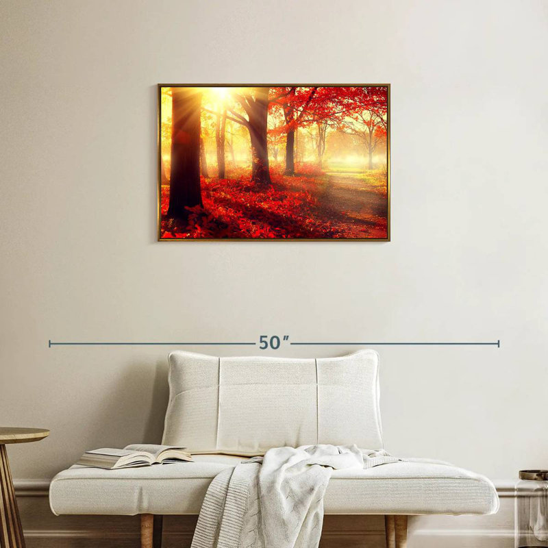 Forêt rouge vif, Cadre flottant doré, 31 po x 21 po