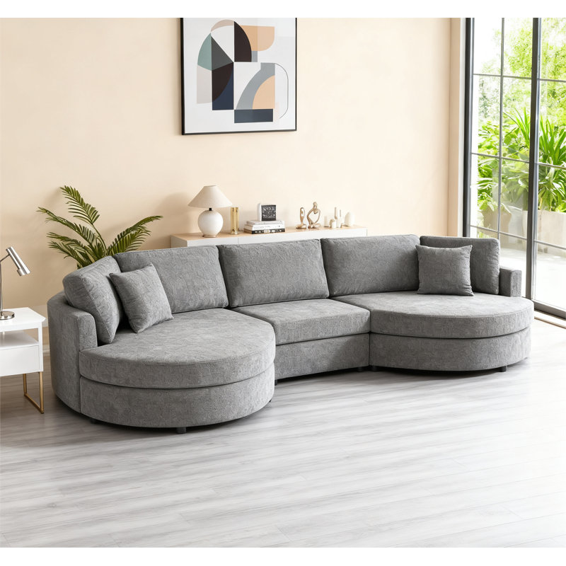 Canapé 3 places rembourré 129 "avec design incurvé, Gris foncé