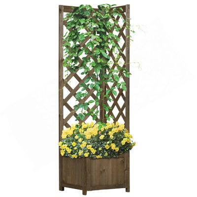 Lit de jardin surélevé en bois avec treillis Outsunny, boîte à fleurs sur pied de 57 po pour plantes de vigne