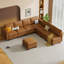  Canapé modulaire modulaire avec repose-pieds avec rangement, canapé modulaire rembourré et confortable pour salon, chambre à coucher, canapé en L 7 places avec 1 repose-pieds, similicuir brun-1832028756