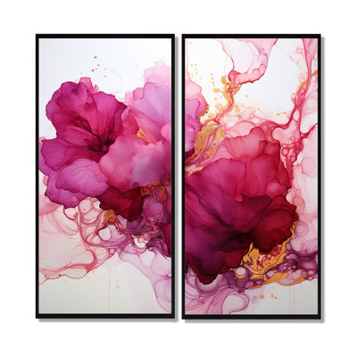 Blossoming Magenta Bliss Ink Cloud Watercolor I - Abstract Painting Wall Art
