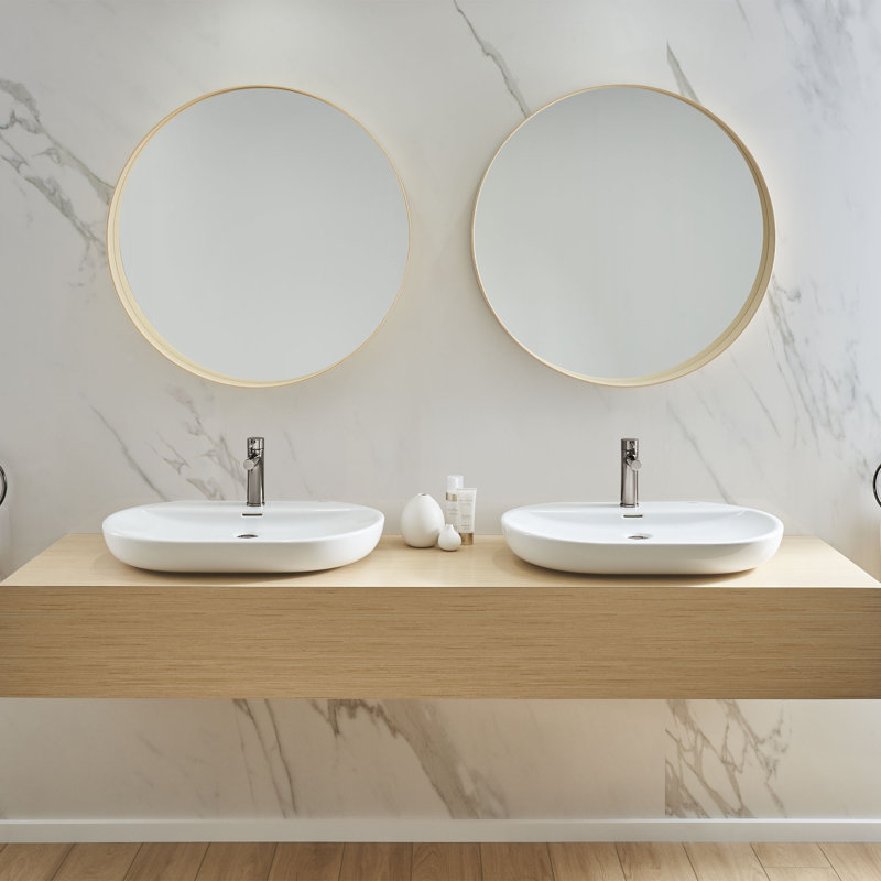 Essence Alpine White Oval Wall Mount Bathroom Sink with Overflow, Single