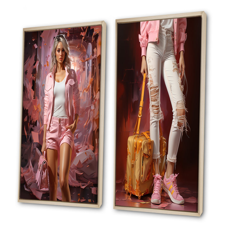 In Style Woman Denim Elegance - Ensemble de 2 décorations murales tendance, H 28 po x l 25 po, Encadrement brun