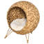 Lit rond pour chat, lit pour chat tissé de 20,5 po, maison de chaton surélevée tressée à la main avec feuilles de bananier