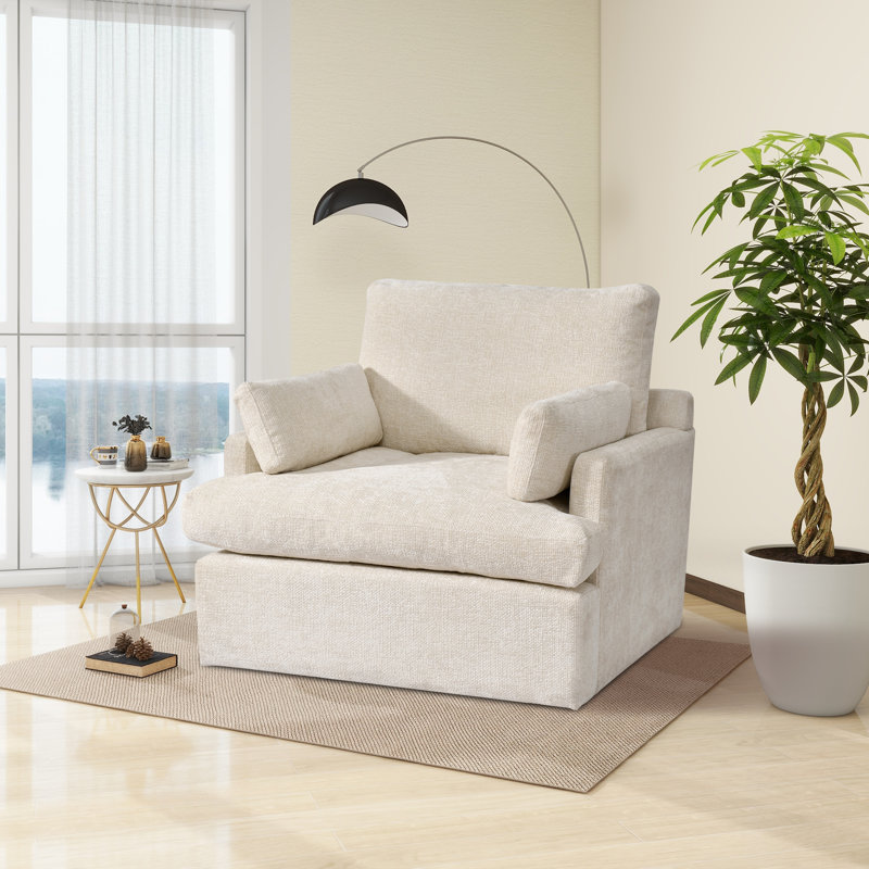 Izquierdo 41.5" Wide Modern Casual Heathered Chenille Deep Seat Depth Single Sofa, Beige