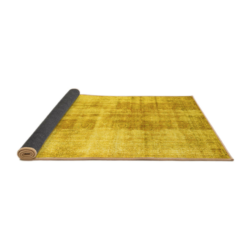 Tapis oriental en laine / polyester tissé à la machine en jaune, Carré 7 pi