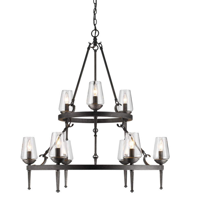 Wooler 9 - Light Dimmable Wagon Wheel Chandelier