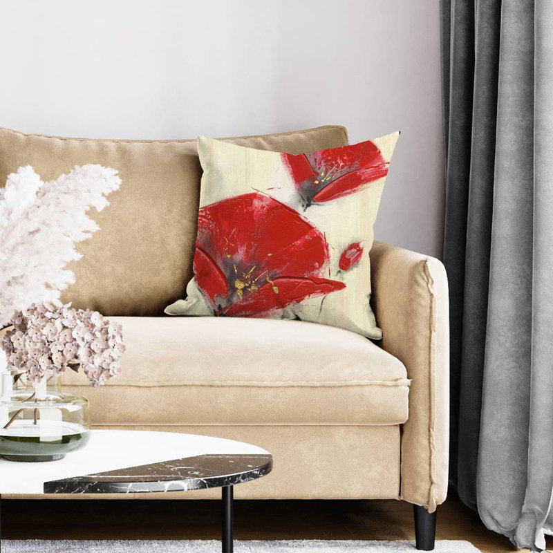 Three red flowers with texture - 20"x20" Throw pillow - Poly twill - Print on demand, 20" H x 20" W, Polyester/Polyfill