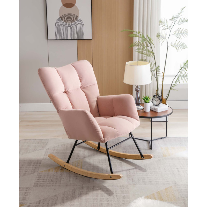 Chaise berçante moderne Marsa, Velours rose