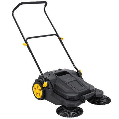 Heavy Duty Walk-Behind Manual Floor Sweeper – 26" Wide, 5-Gallon Waste Container, Non-Electric, Adjustable Folding Handle, Outdoor & Indoor Sweeper for Walkways – Black + Yellow (Hub and Knob)