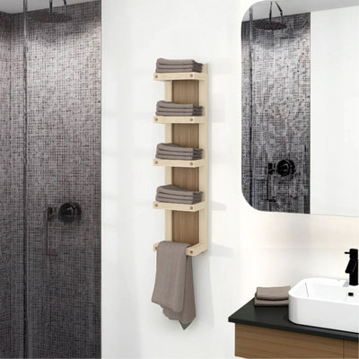 Chidester Towel Rack 31.1" H, 5 Shelves, Natural Oak / Beige - Bathroom