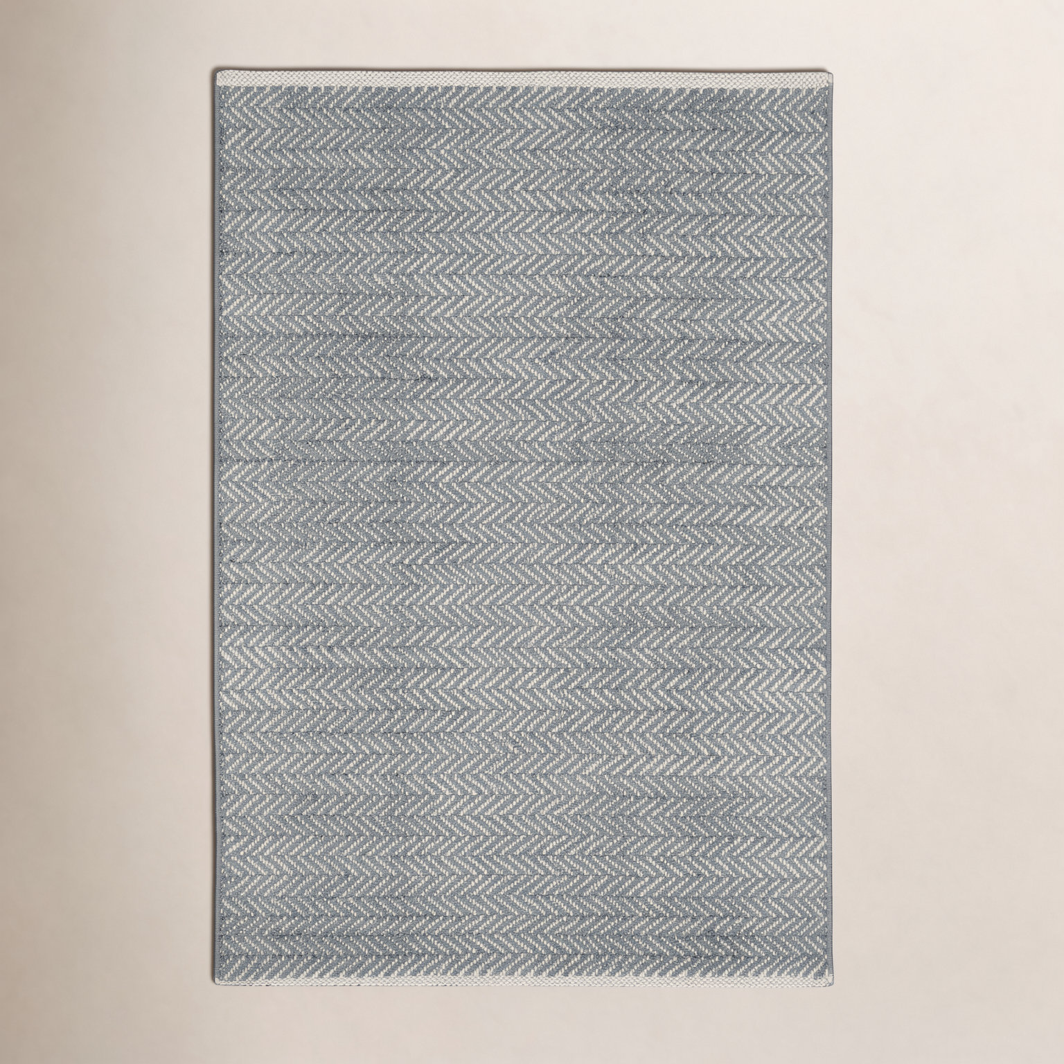 Herringbone Swedish Blue Hand-Woven Cotton Rug, Rectangle 7'6" x 9'6", Slate Gray