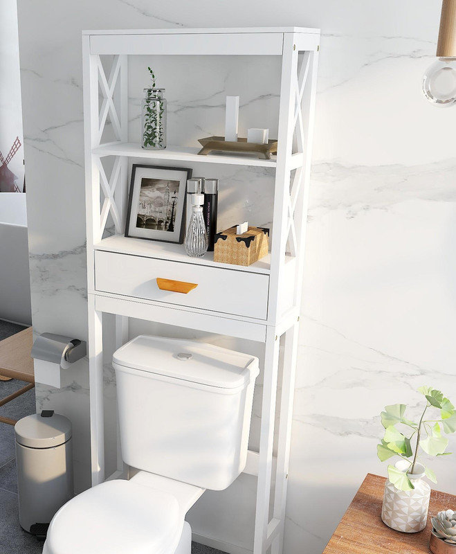 Double-layer toilet rack bathroom storage artifact White simple multi-functional open storage bathroom shelf plate