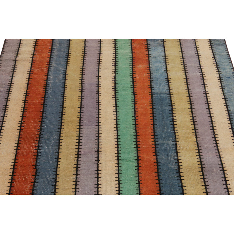 Pasha Wool Striped Area Rug in Blue/Purple/Red