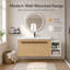 Meuble-lavabo mural 48 po avec lavabo en résine, 2 portes à fermeture douce et tablettes ouvertes, ensemble de meuble-lavabo flottant en chêne naturel pour petite salle de bain