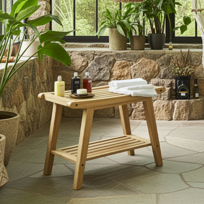 Bamboo 19.5"W Slat Spring Spa Style Bench