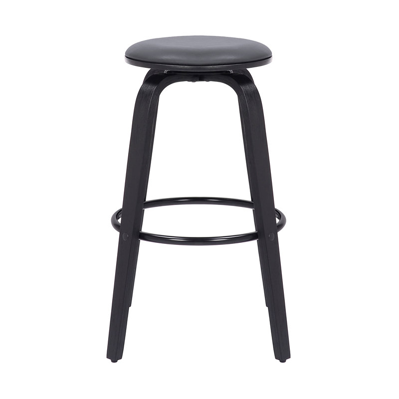 Zeno Mid-Century Modern Swivel Counter or Bar Height Backless Bar Stool in Faux Leather, Wood, Bar Stool (29" Seat Height)